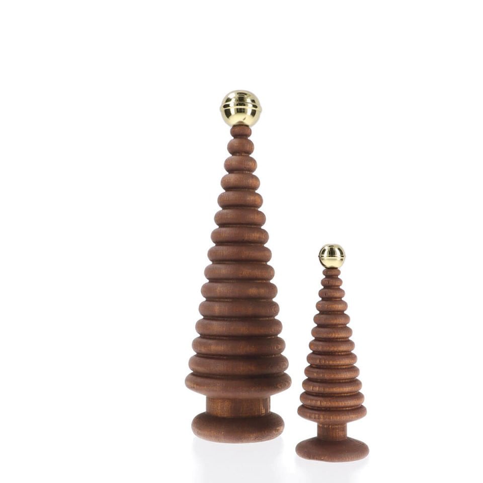 Ahşap Yılbaşı Ağacı Seti, İkili CEDAR – Pirinç Başlıklı Sedir Forest