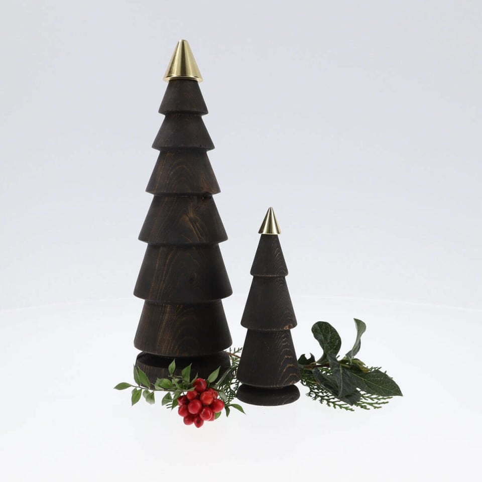 Ahşap Yılbaşı Ağacı Seti, İkili FIR – Pirinç Başlıklı Sedir Dark