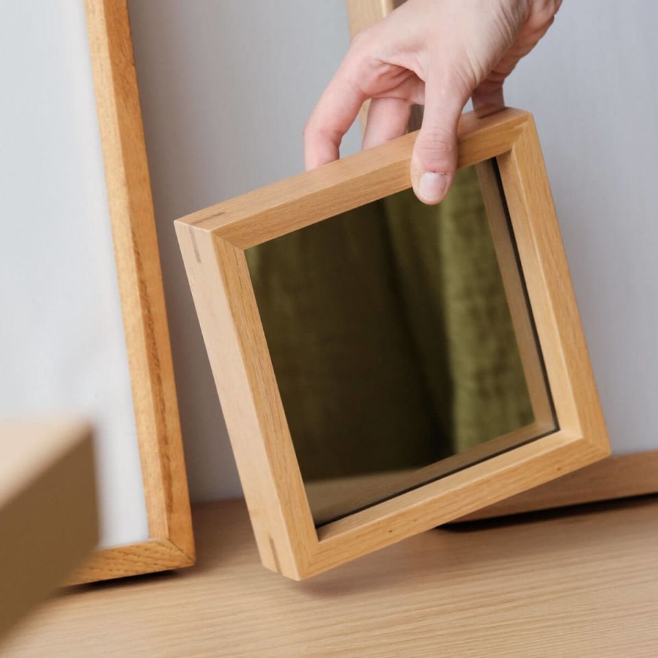 Wooden Framed Mirror, Small Square – EDGE Series Raw