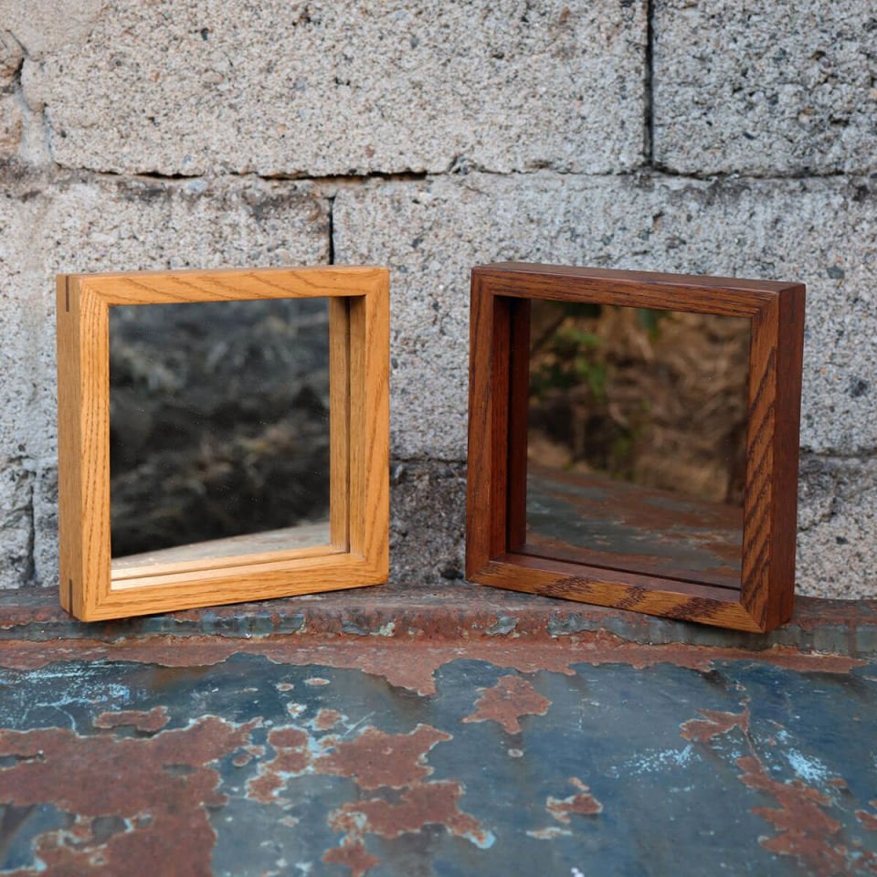 Wooden Framed Mirror, Small Square – EDGE Series Honey