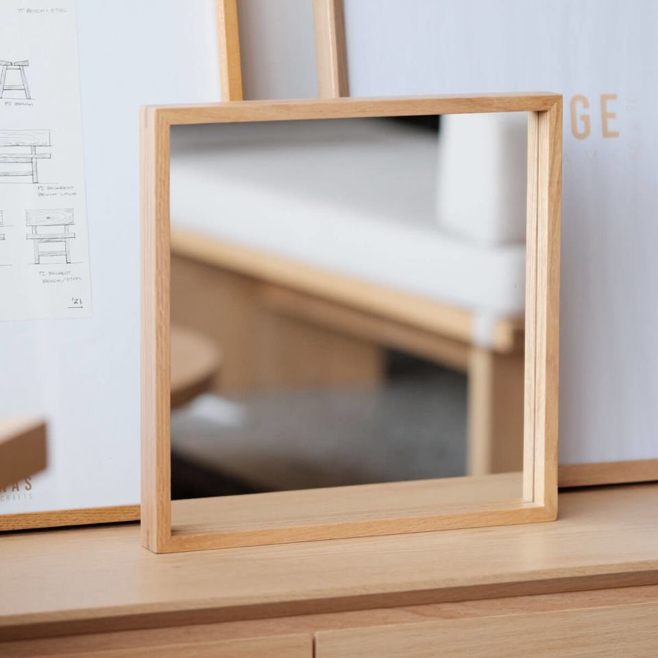Wooden Framed Mirror, 40x40 Square – EDGE Series Raw