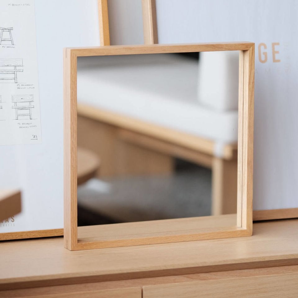 Wooden Framed Mirror, 40x40 Square – EDGE Series Raw