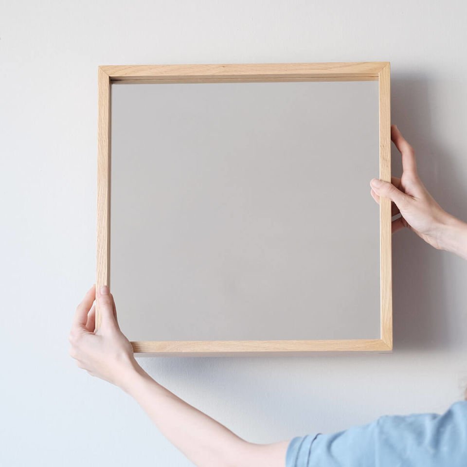 Ahşap Çerçeveli Ayna, 40x40 Kare – EDGE Serisi Raw
