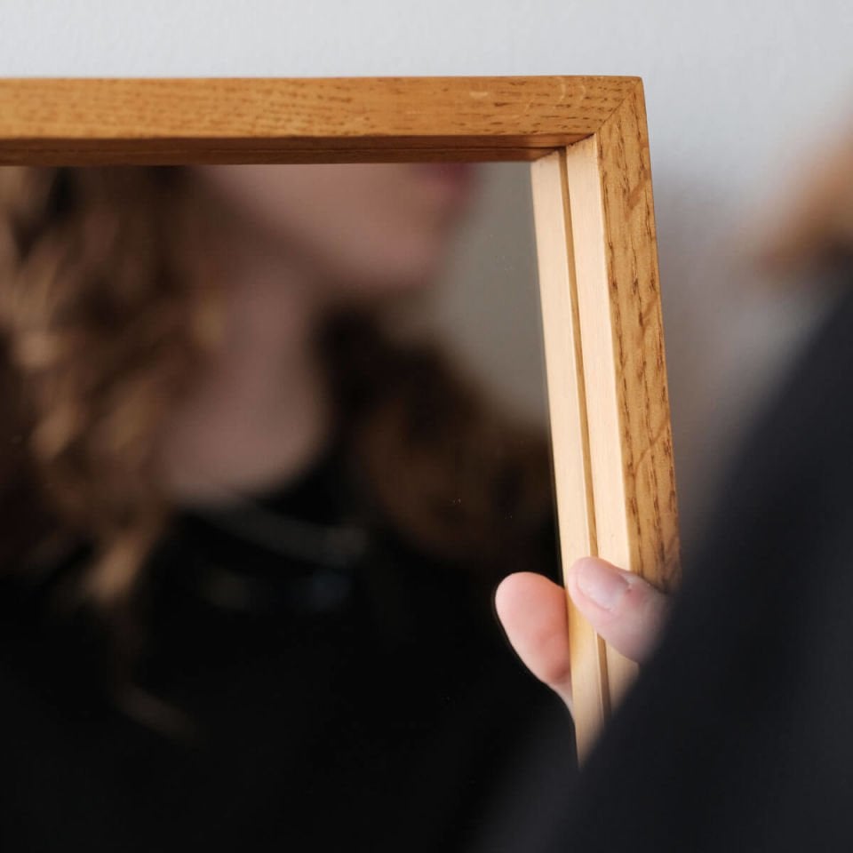 Wooden Framed Mirror, Medium Size – EDGE Series Honey