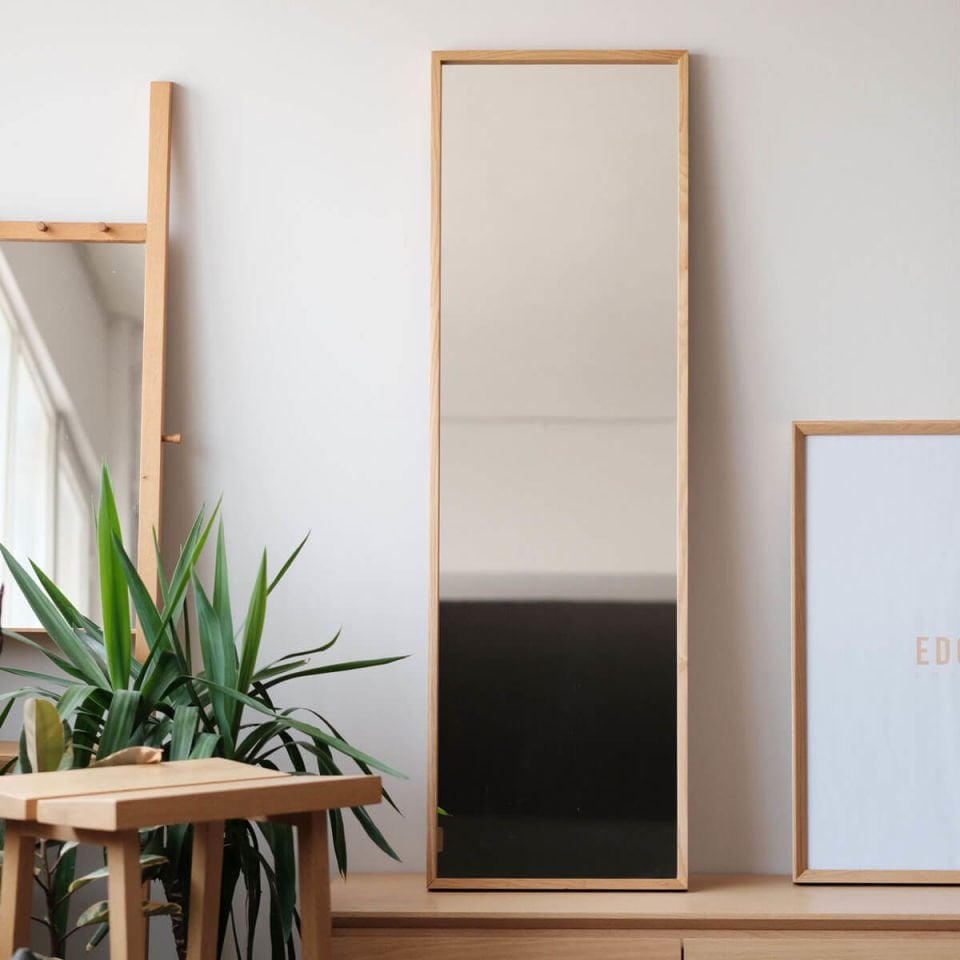 Wooden Framed Mirror, Long – EDGE Series Raw