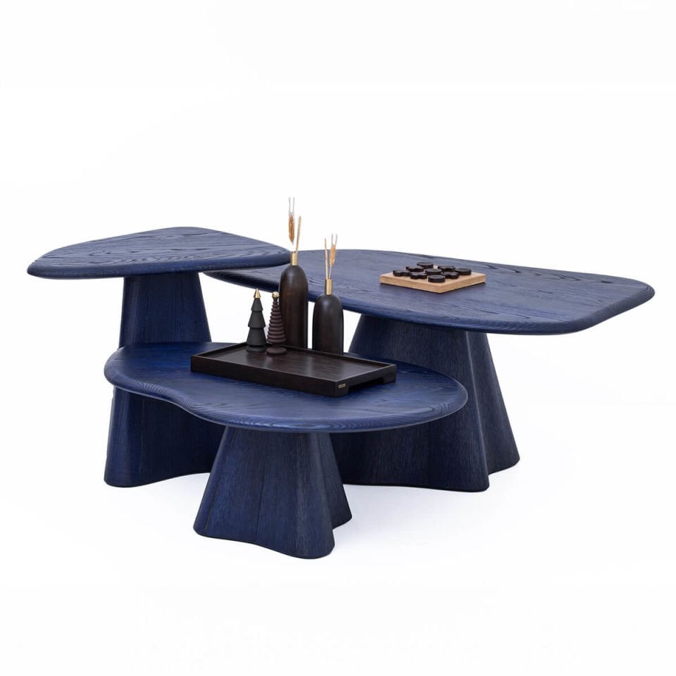Masif Ahşap Orta Sehpa 3– LAGOON Serisi Navy Blue