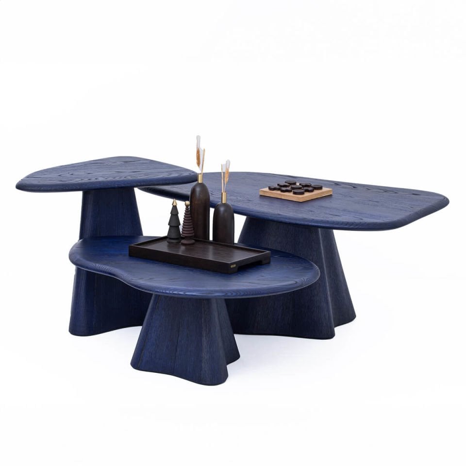 Solid Wood Coffee Table Set – LAGOON Series Navy Blue
