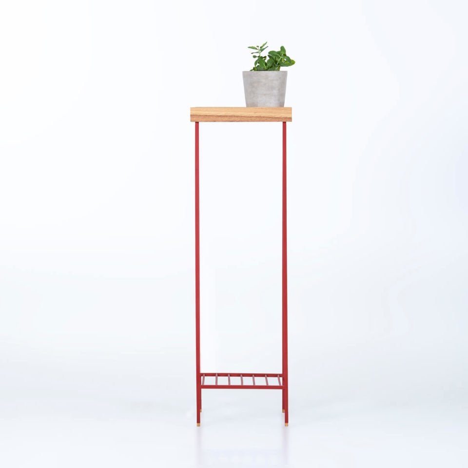 Solid Wood Long Side Table – EDGE Series, Colored Metal Legs Raw – RED