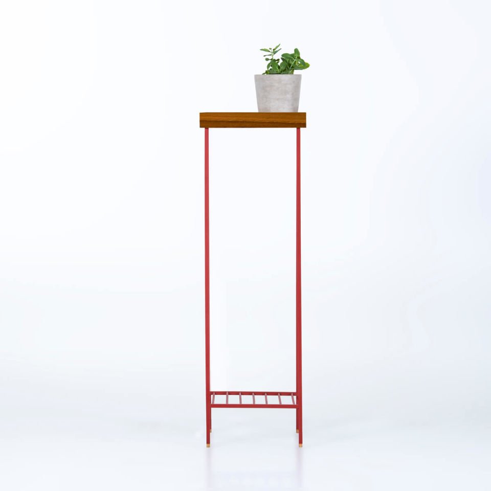 Solid Wood Long Side Table – EDGE Series, Forest with Colorful Metal Legs – RED