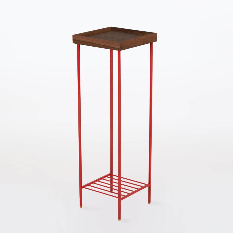 Solid Wood Long Side Table – EDGE Series, Forest with Colorful Metal Legs – RED