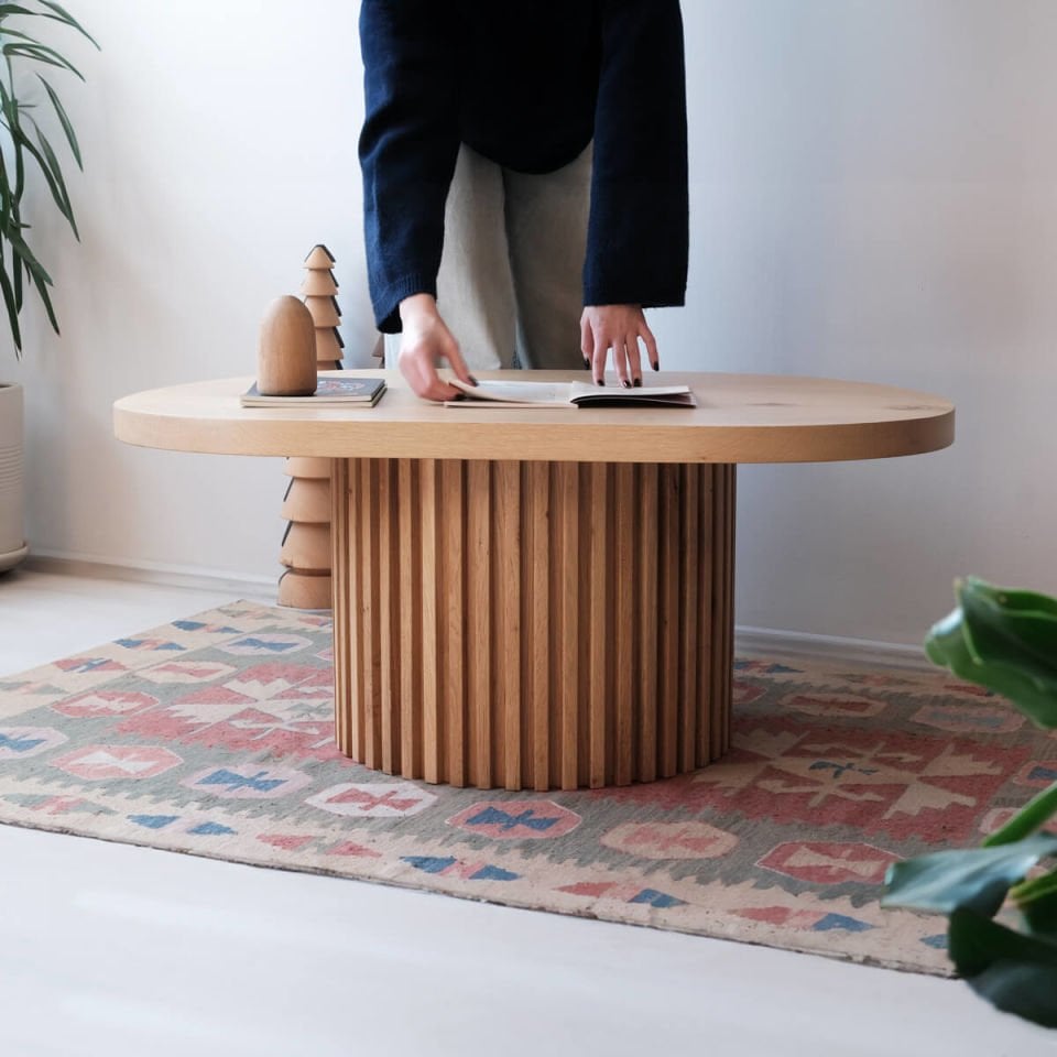 Solid Wood Oval Coffee Table – DOCIA Series Raw