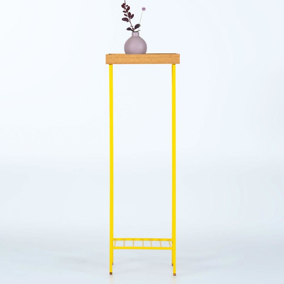 Solid Wood Long Side Table – EDGE Series, Colored Metal Legs Honey – YELLOW