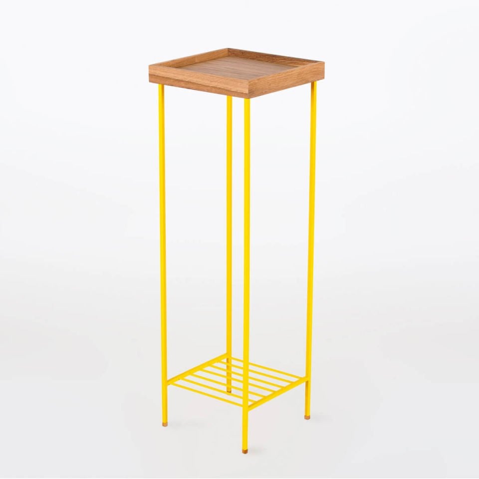 Solid Wood Long Side Table – EDGE Series, Colored Metal Legs Honey – YELLOW
