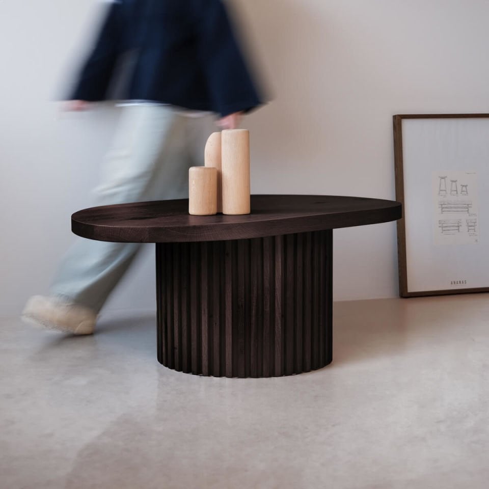 Solid Wood Oval Coffee Table – DOCIA Series Dark