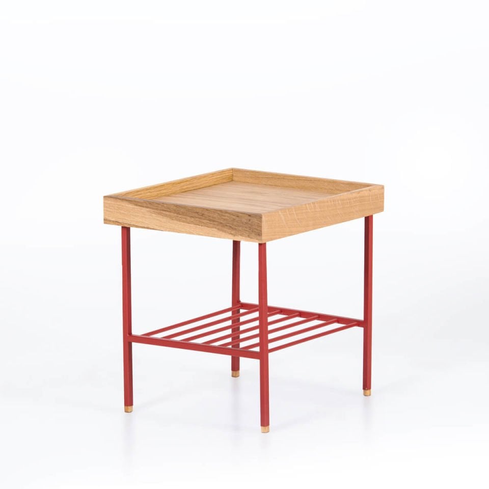 Solid Wood Short Side Table / Flower Pot – EDGE Series Raw - RED