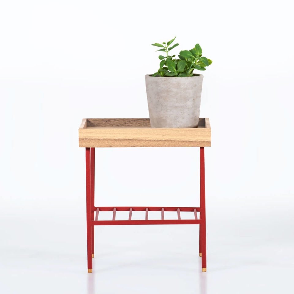 Solid Wood Short Side Table / Flower Pot – EDGE Series Raw - RED