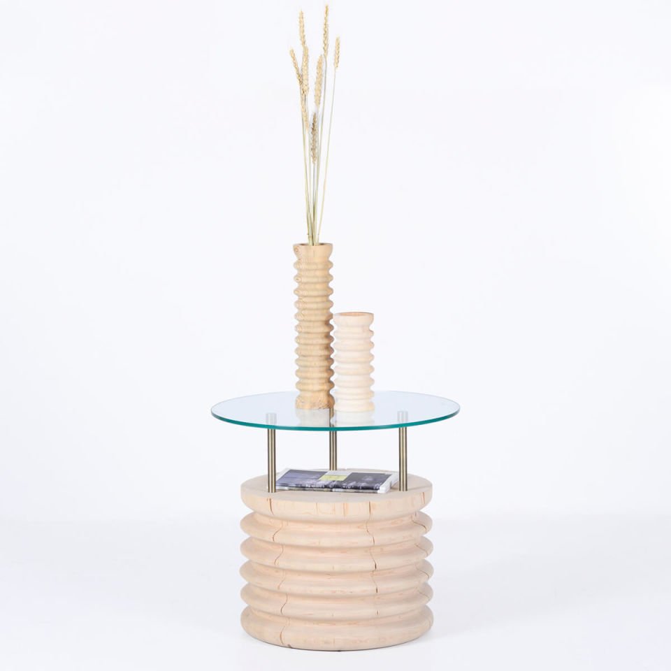 Round Glass, Cedar Short Side Table – SOFRA Series Raw
