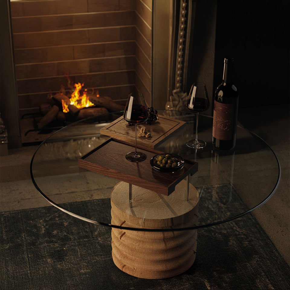 Round Glass, Cedar Short Side Table – SOFRA Series Raw