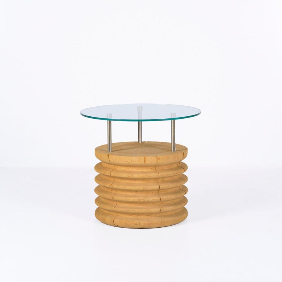 Round Glass, Cedar Short Side Table – SOFRA Series Honey