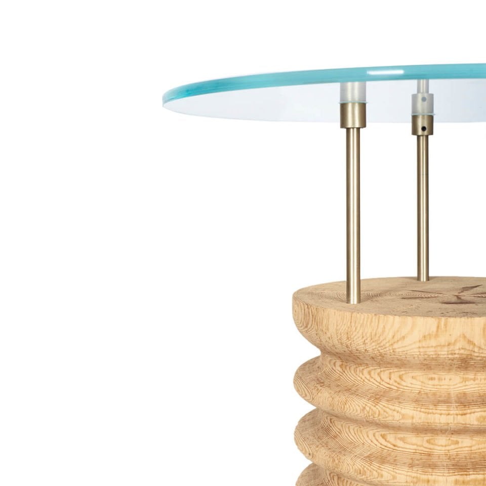 Round Glass, Cedar Short Side Table – SOFRA Series Honey