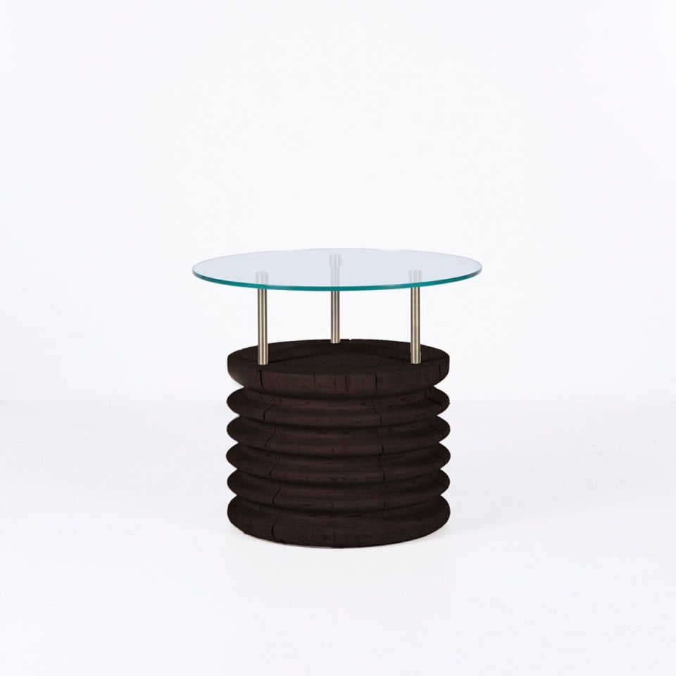 Round Glass, Cedar Short Side Table – SOFRA Series Dark