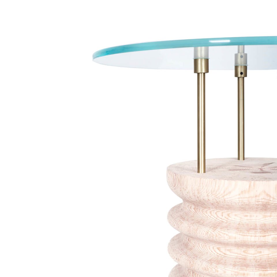 Round Glass, Cedar Side/Center Table – SOFRA Series Raw