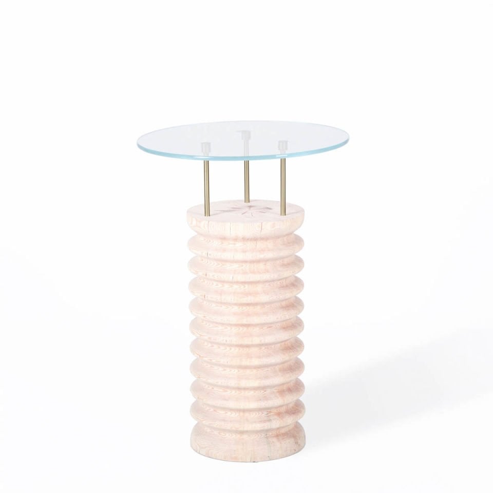 Round Glass, Cedar Side/Center Table – SOFRA Series Raw