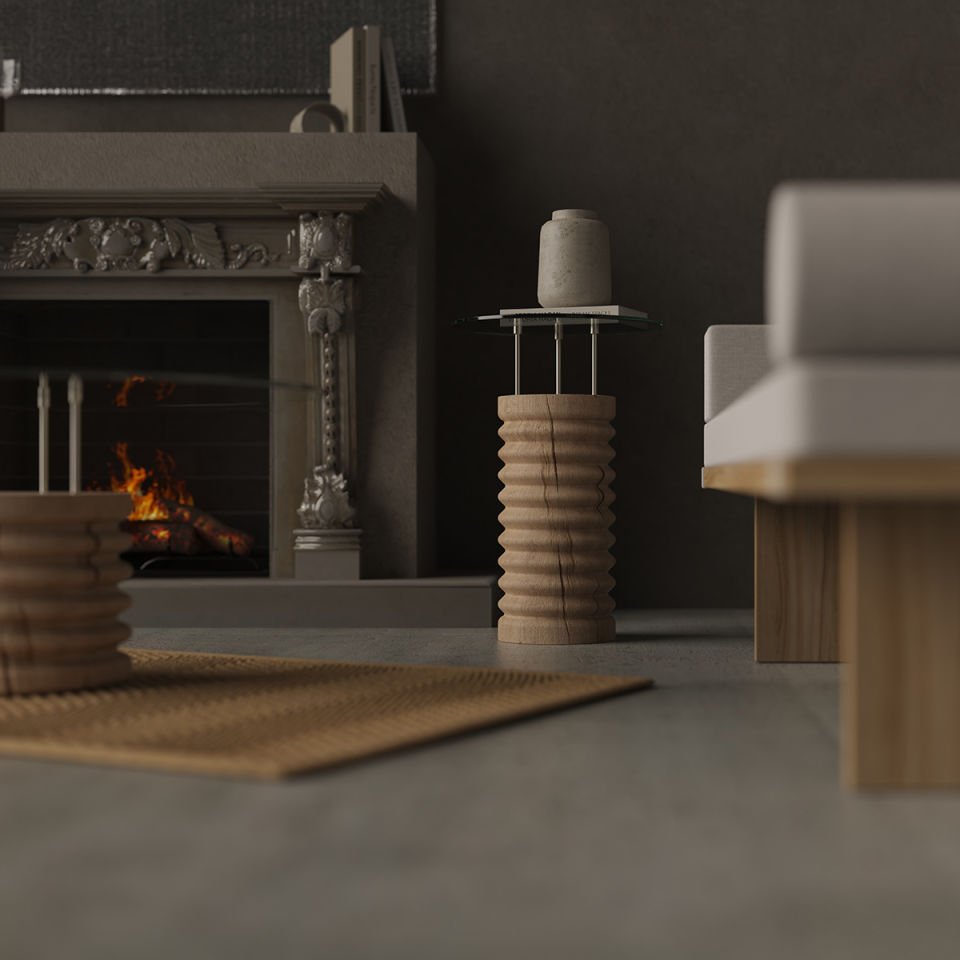Round Glass, Cedar Side/Center Table – SOFRA Series Raw