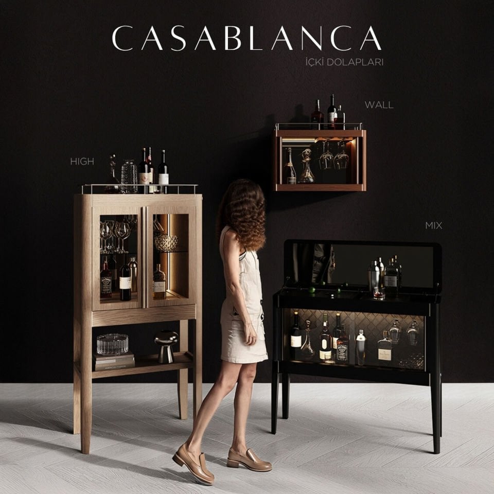 İçki Dolabı - CASABLANCA Mix Vitrin Serisi Dark