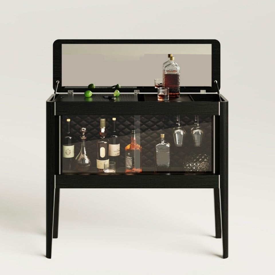 Solid Wood Horizontal Drink / Cocktail Cabinet with Mirror Cover - Casablanca Showcase Series Dark