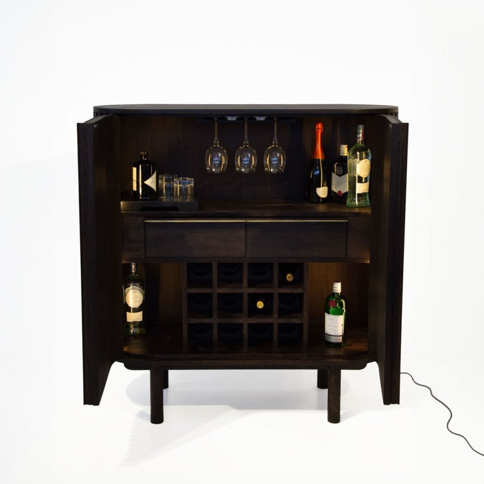 Solid Oak Cabinet – DOCIA MAHZEN Series Bar, Drink and Cocktail Cabinet Dark