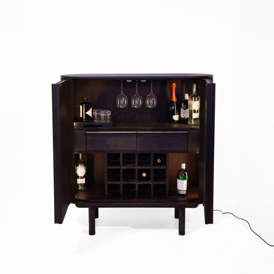 Solid Oak Cabinet – DOCIA MAHZEN Series Bar, Drink and Cocktail Cabinet Dark