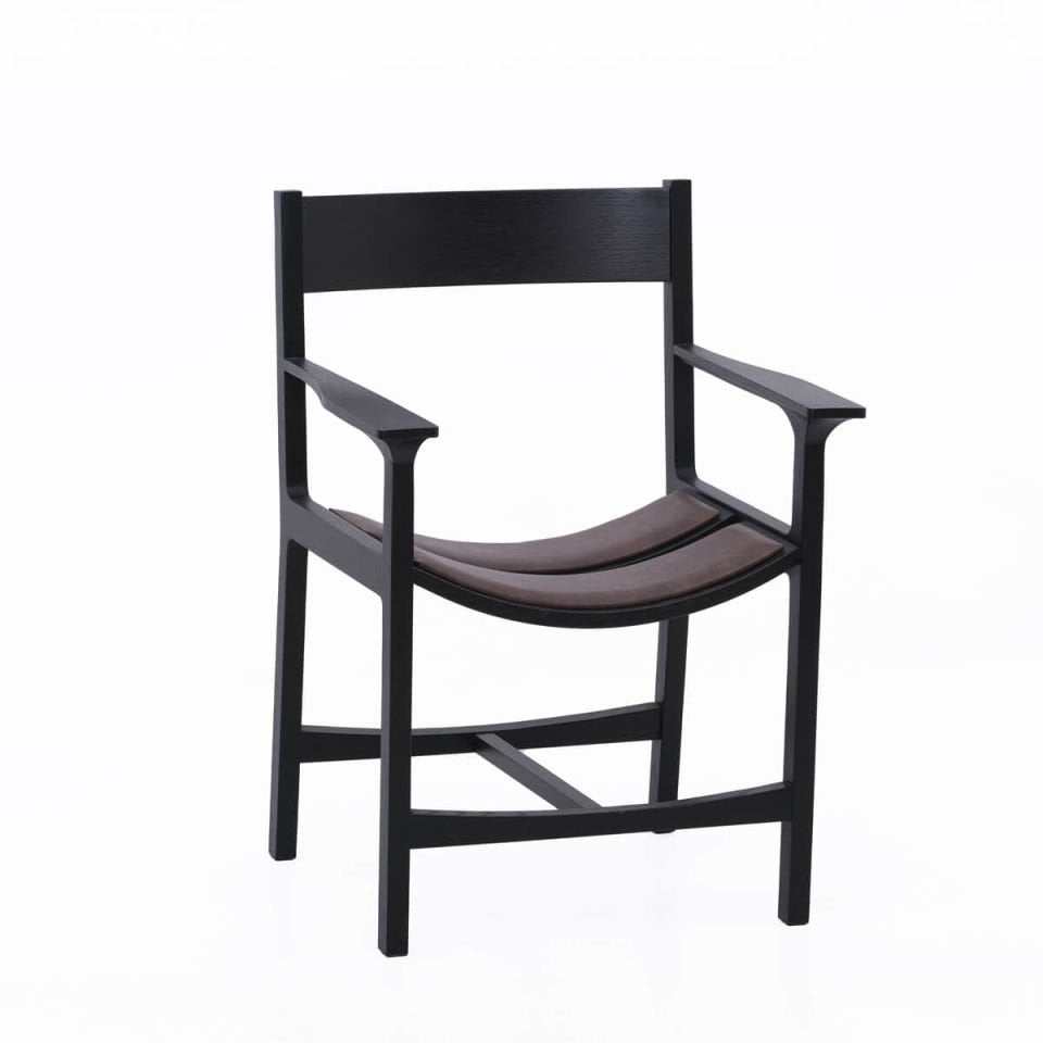 Döşemeli Masif Meşe Sandalye 1 - BENT Serisi Dark