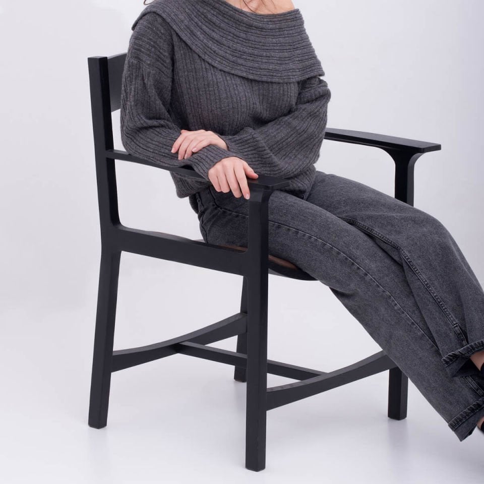Upholstered Solid Oak Chair 1 - BENT Series Dark