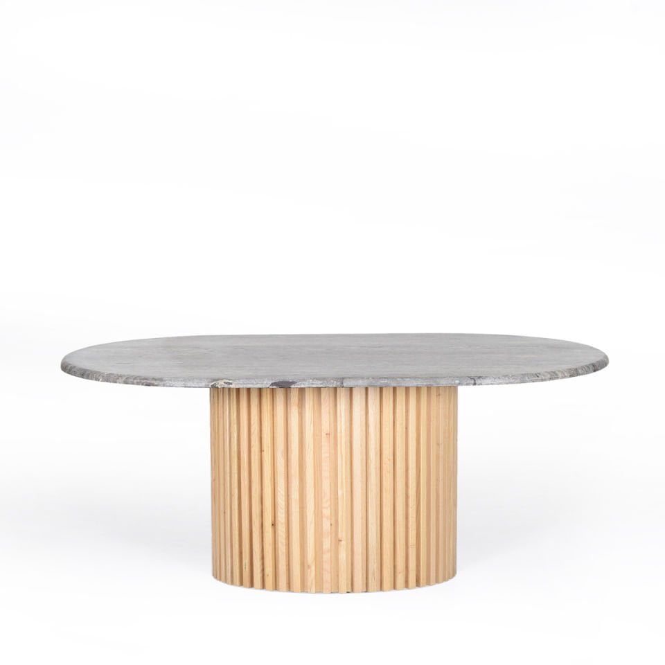 Travertine Oval Coffee Table, Oak – DOCIA Series Raw