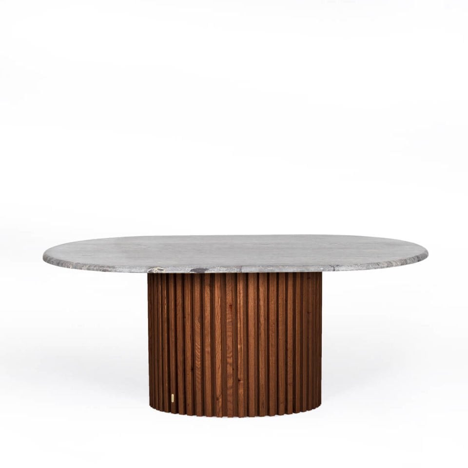 Travertine Oval Coffee Table, Oak – DOCIA Series Forest