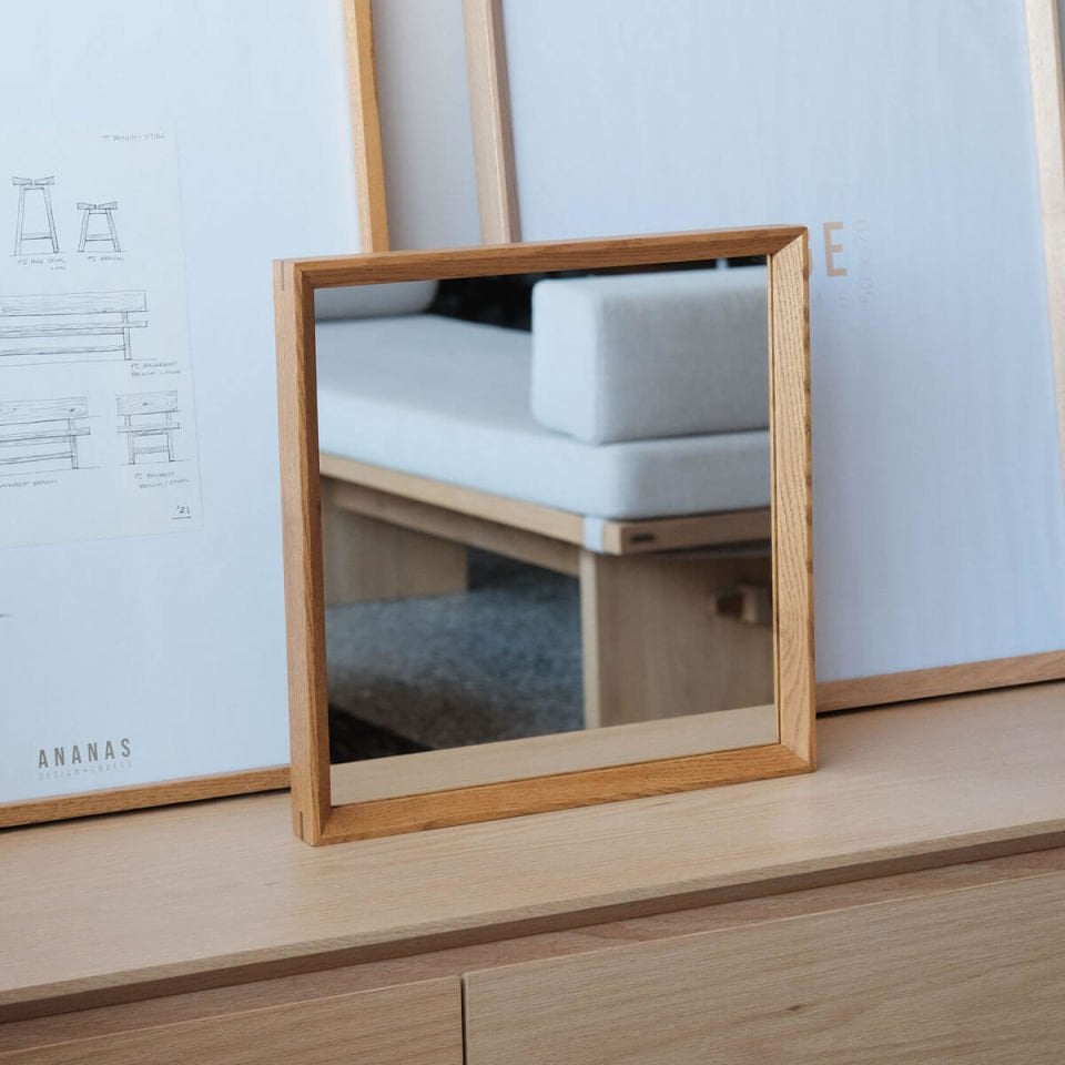 Wooden Framed Mirror, 40x40 Square – REGULAR Series Honey