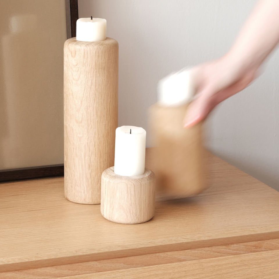 Solid Wood Candlestick - Large Raw