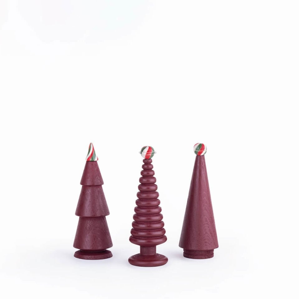 Ahşap Yılbaşı Ağacı Seti – Seramik Başlıklı Sedir, Orta Boy Red Wine