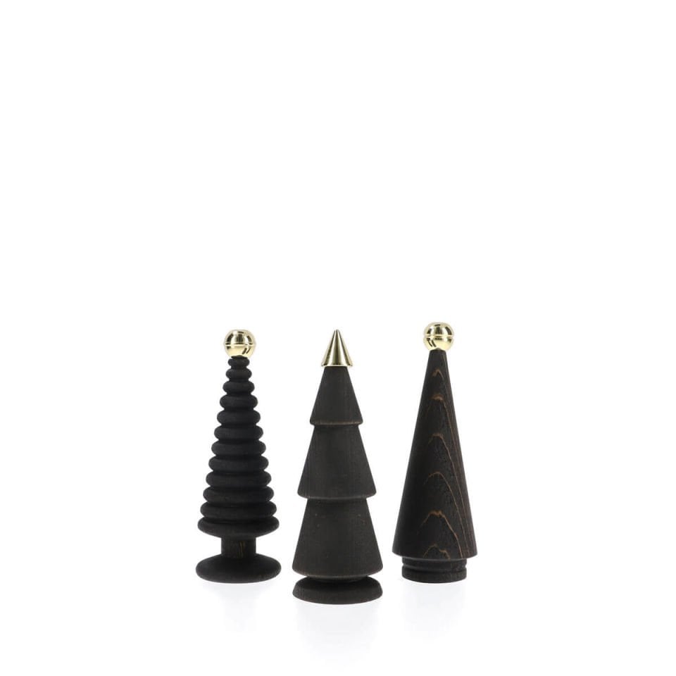 Wooden Christmas Tree Set – Brown Cedar with Brass Headboard, Medium Dark
