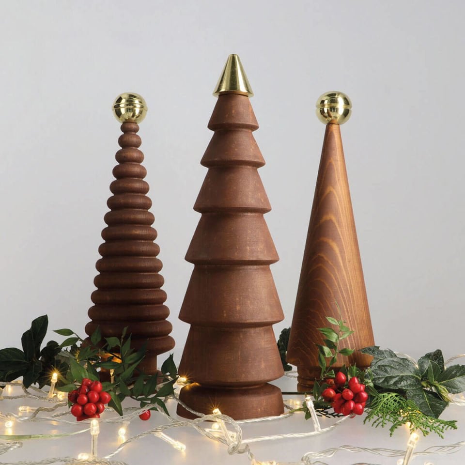 Wooden Christmas Tree Set – Brass Headed Cedar, Large Forest