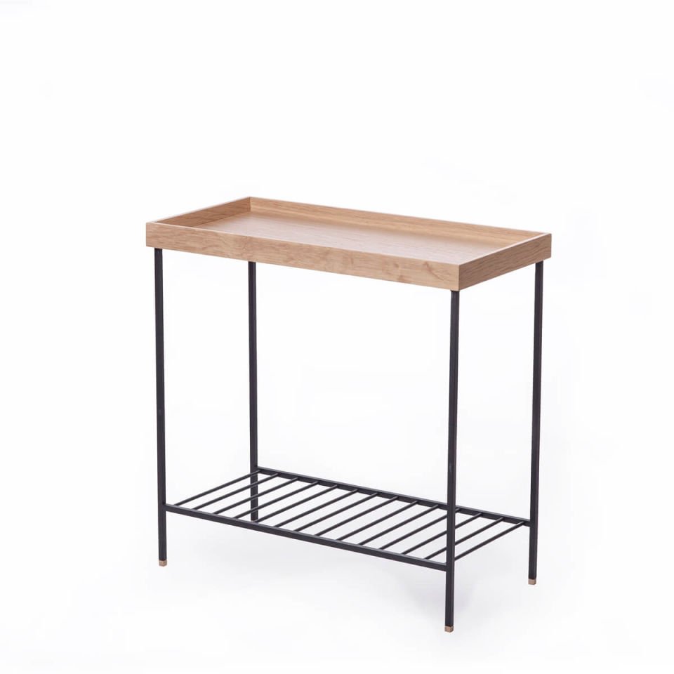 Solid Wood Wide Side Table / Flower Pot – EDGE Series, Metal Legs BLACK - Raw