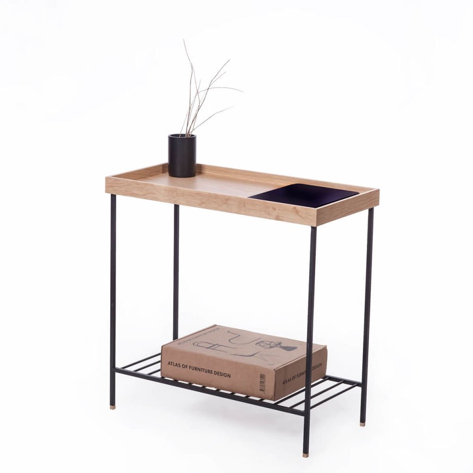 Solid Wood Wide Side Table / Flower Pot – EDGE Series, Metal Legs BLACK - Raw