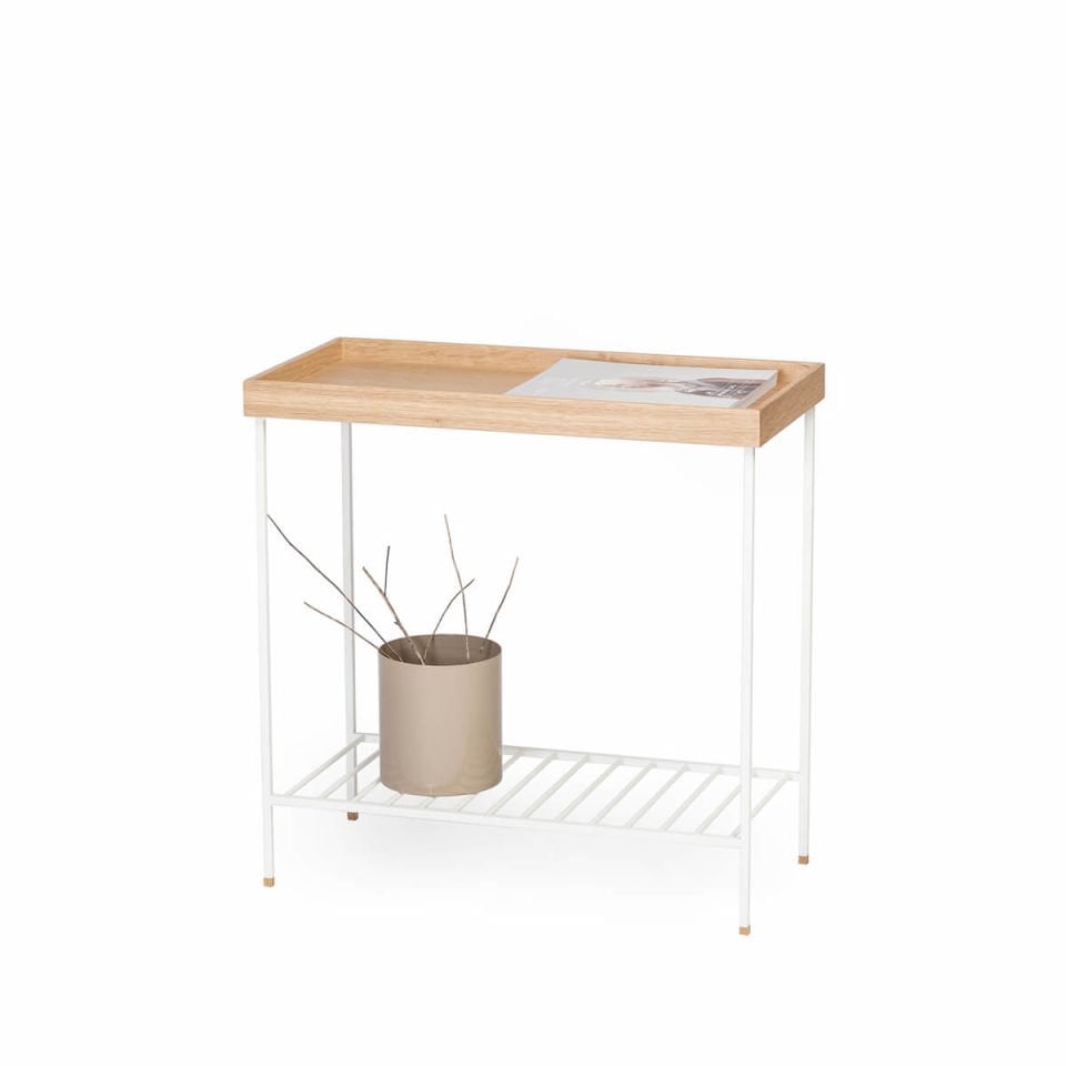 Solid Wood Wide Side Table / Flower Pot – EDGE Series, Metal Legs WHITE - Raw