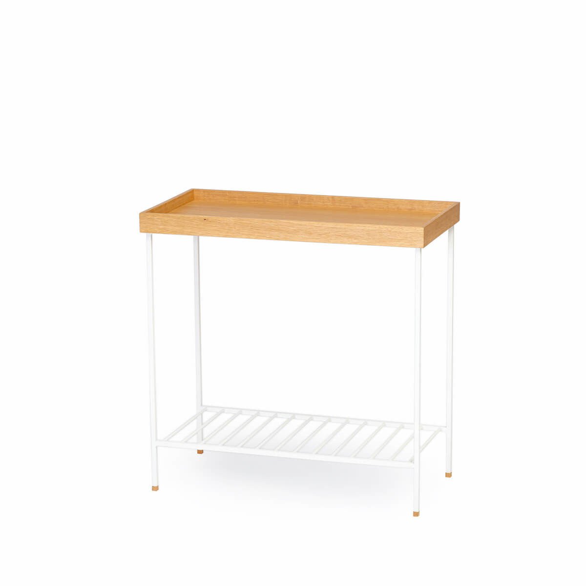Masif Ahşap Geniş Yan Sehpa / Saksılık – EDGE Serisi, Metal Ayaklı BEYAZ - Honey