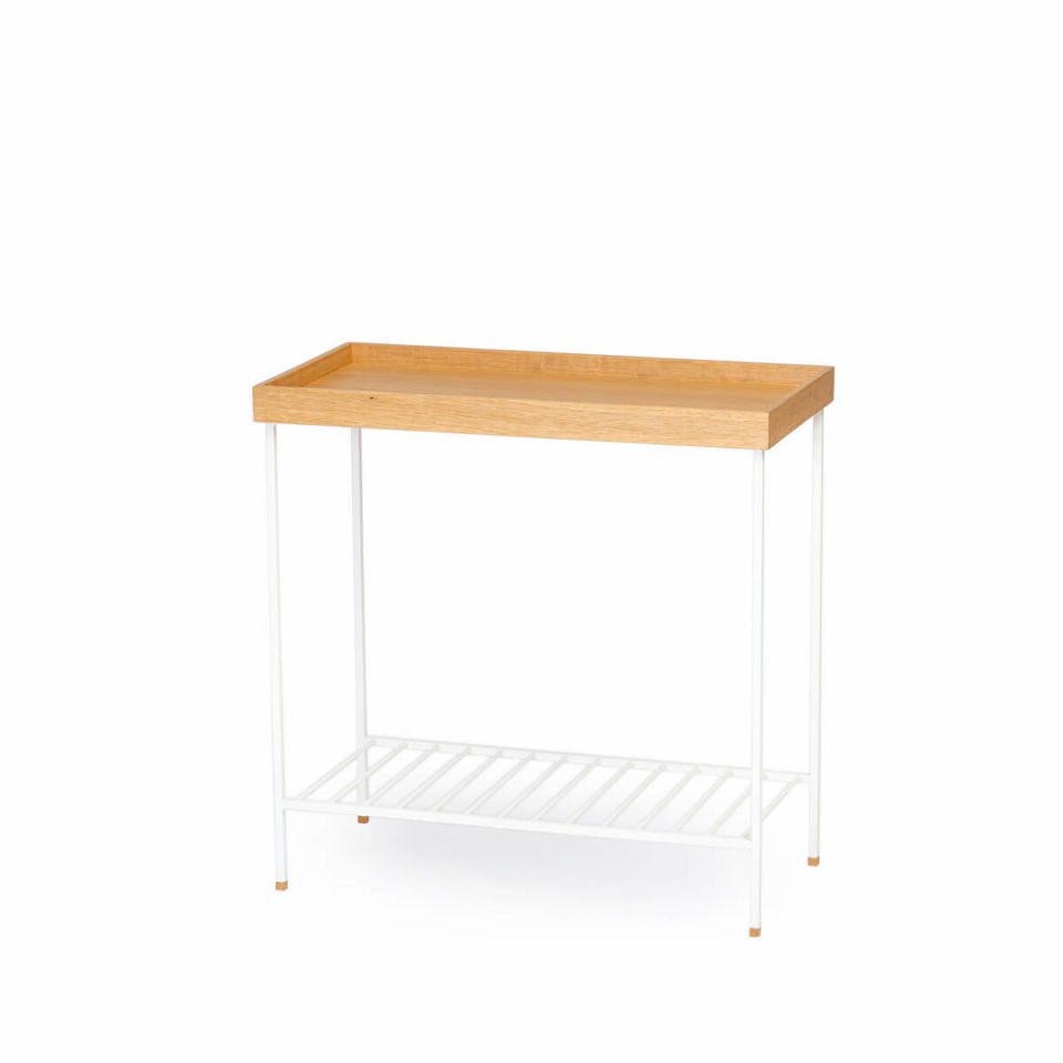 Masif Ahşap Geniş Yan Sehpa / Saksılık – EDGE Serisi, Metal Ayaklı BEYAZ - Honey