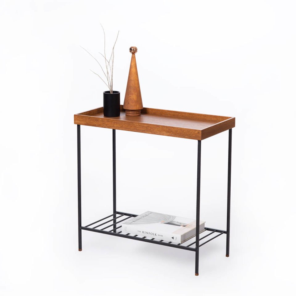 Solid Wood Wide Side Table / Flower Pot – EDGE Series, Metal Legs BLACK – Forest