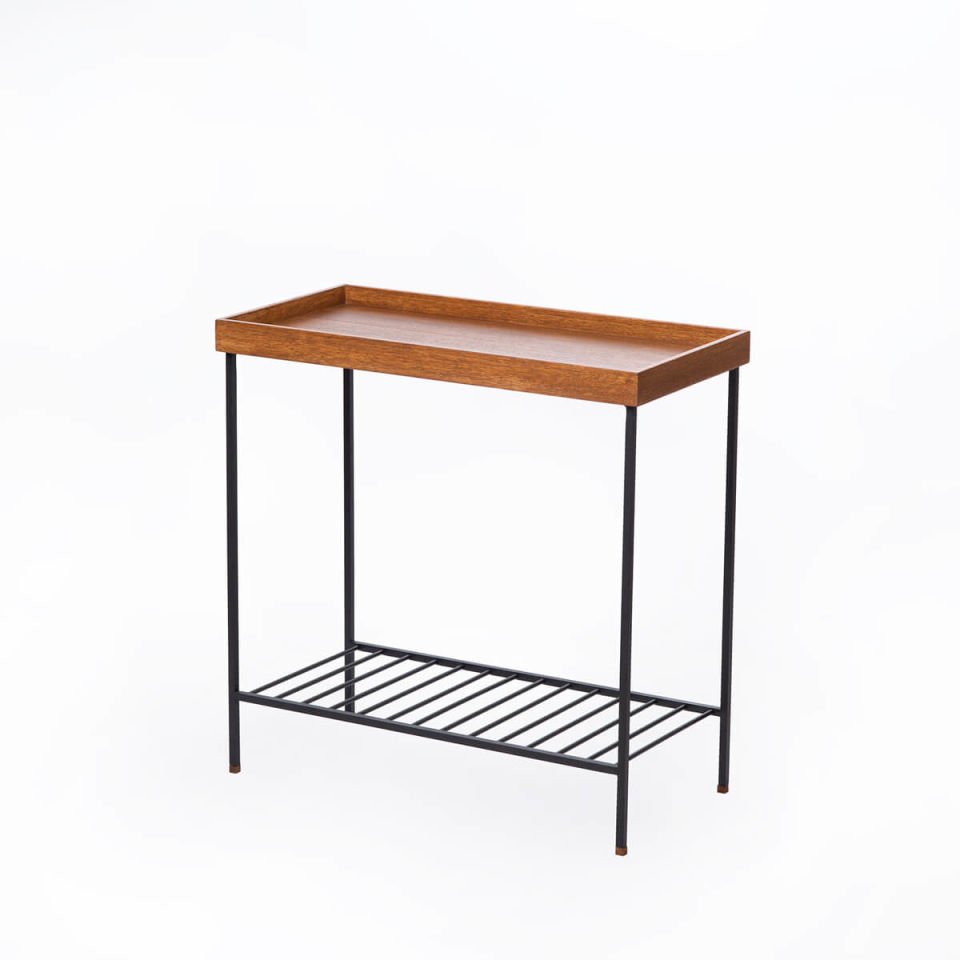 Solid Wood Wide Side Table / Flower Pot – EDGE Series, Metal Legs BLACK – Forest