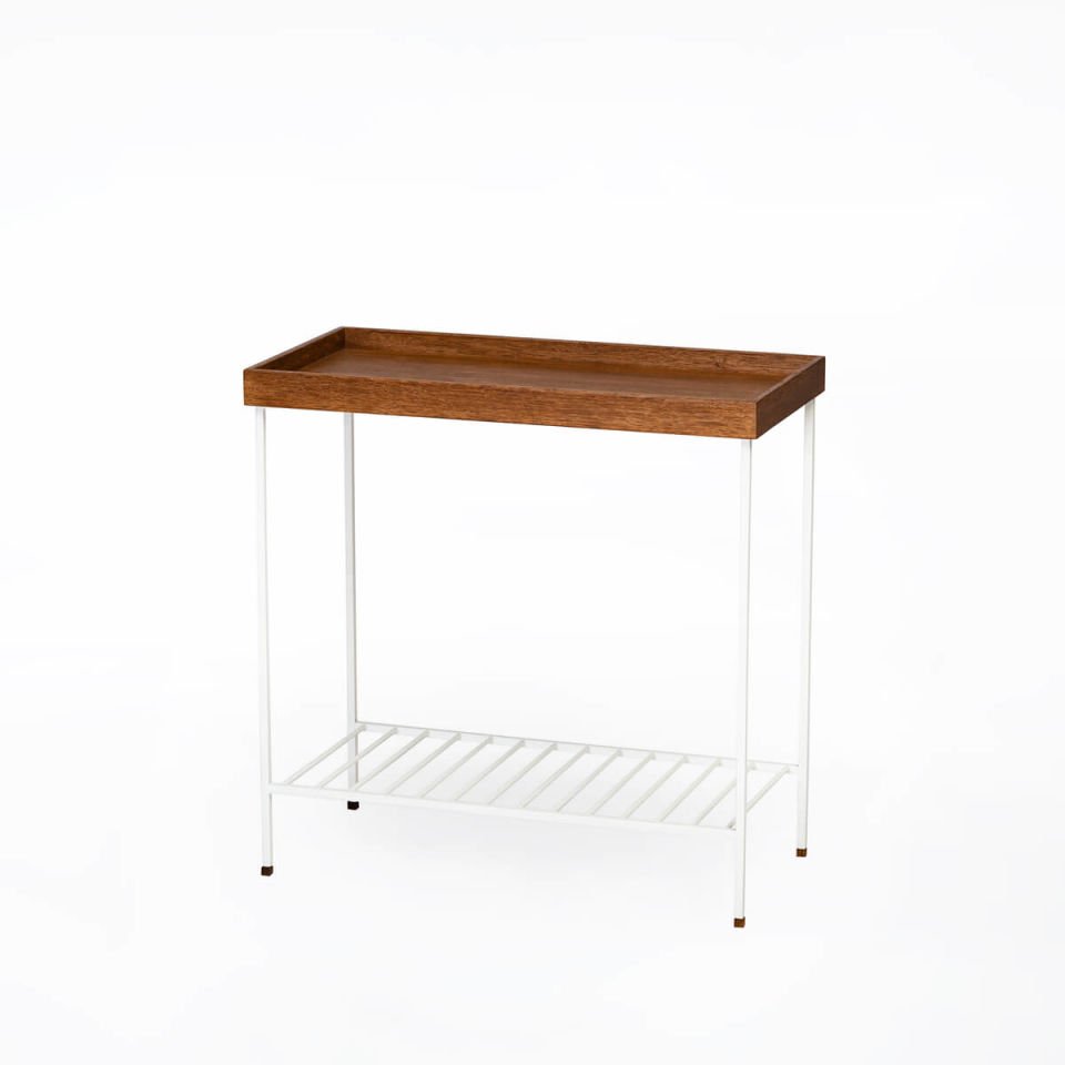 Solid Wood Wide Side Table / Flower Pot – EDGE Series, Metal Legs WHITE – Forest