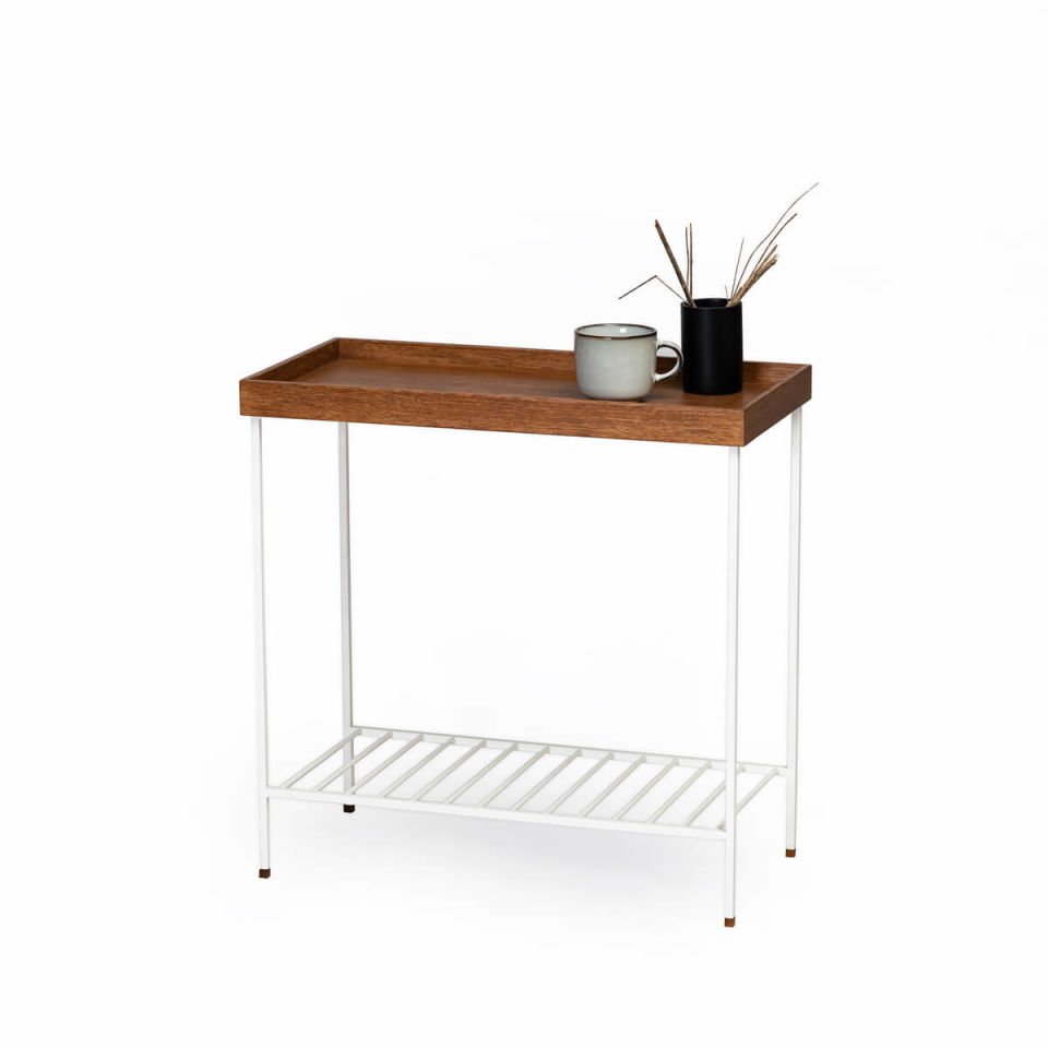 Solid Wood Wide Side Table / Flower Pot – EDGE Series, Metal Legs WHITE – Forest
